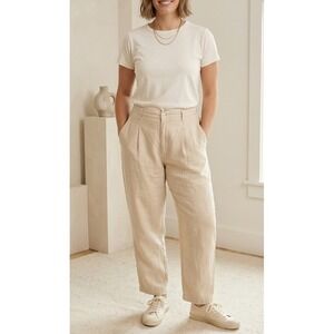 Alex Mill Pleated Pants Tailored Straight Leg Trousers 100% Linen Size 16